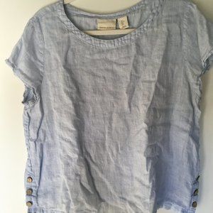 Cynthia Rowley Size L Light Blue 100% Linen Blouse Top Button Side Accent